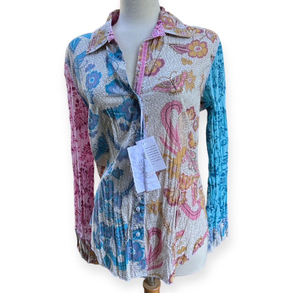 Sundance Cino Long Sleeve Multicolor Print Blouse Large